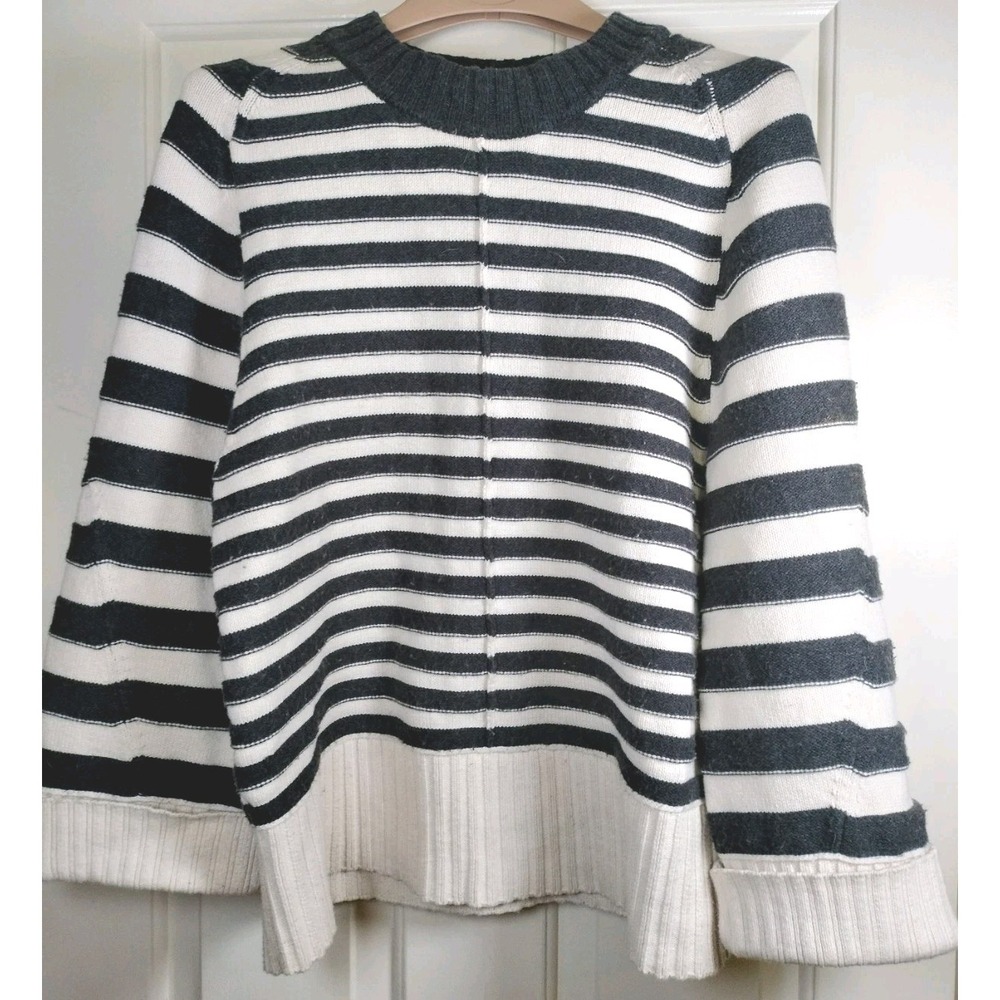 Maeve Anthropologie Striped Sweater Womens XS Black White Wool Blend Boxy